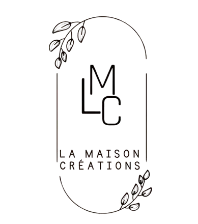 Logo de la marque "La Maison Créations" avec les initiales LMC entourées d'une arche végétale minimaliste.